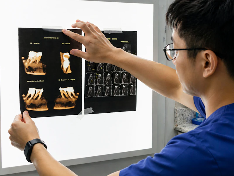 Dental X-rays clipped to a light box